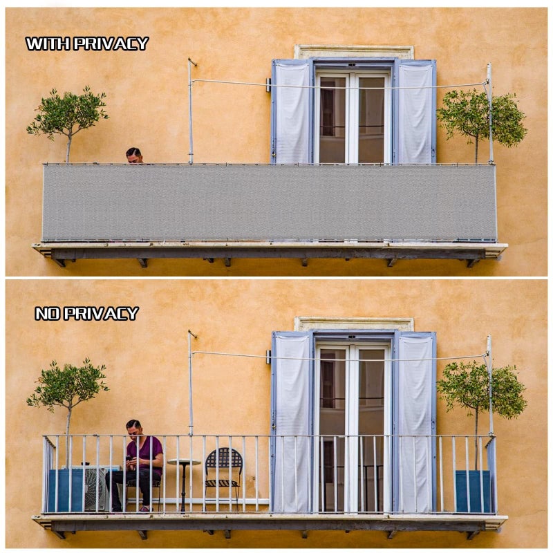 SUNLAX شاشة خصوصية للشرفة SUNLAX 3'x10' رمادية مع غطاء قماش للحماية من الرياح وشبكة ظل مع حلقات حماية من الأشعة فوق البنفسجية للباحات والفناءات والشرفات ودرابزين 90% (نقدم أحجام مخصصة) - Image 5